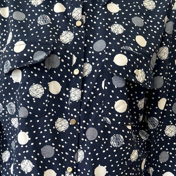 Vtg Notations Dress Casual Blouse, Navy Wht Polkadot Long Sleeve Women’s S - Picture 3 of 9